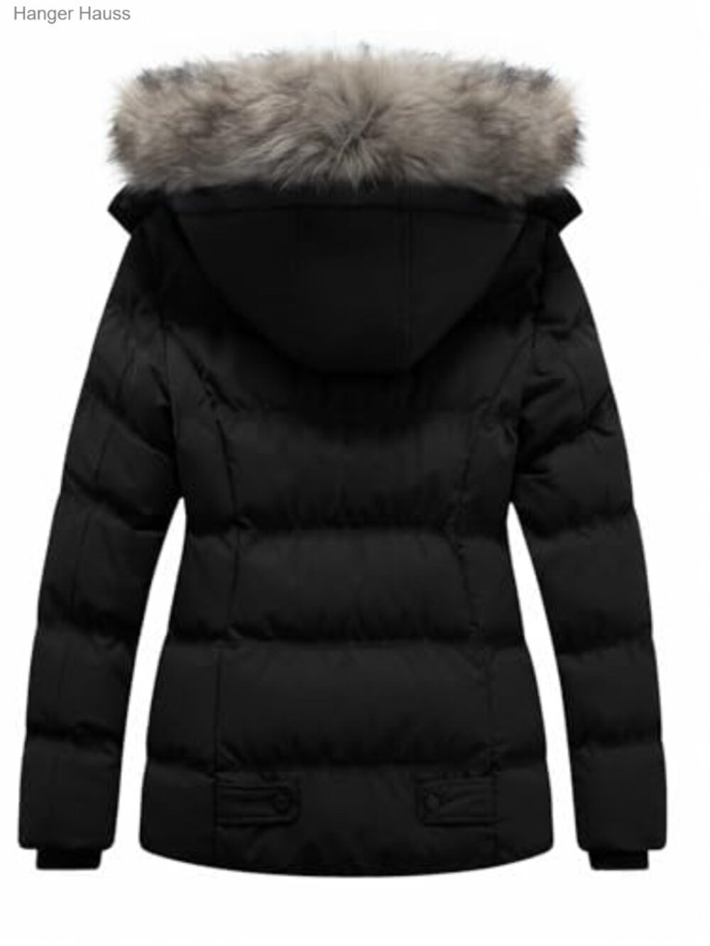 Quilted Puffer Jacket with Removable Fur Hood, Warm Winter Coat Plus Size - Picture 3 of 7